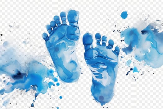 Blue footprints of a man on a white background. Illustration.