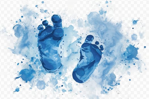 Blue footprints of a man on a white background. Illustration.