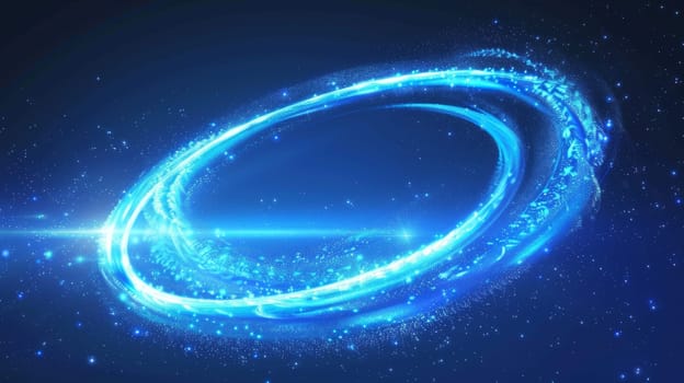 Isolated abstract energy trace shine asset. Turbulent blue light speed motion magic swirl. Glow trail neon effect for spell in fantasy game. PNG circular swoosh blur element.