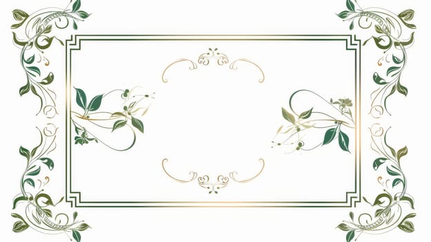An elegant art nouveau classic antique wedding invitation card modern with a green line and a white frame, the perfect illustration for a gala, grand opening, or art deco wedding.