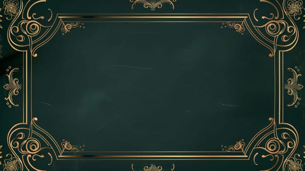 Elegant art nouveau classic antique design, gold lines gradient, frames on dark green background. Luxury illustration for gala, grand opening, or an art deco event.
