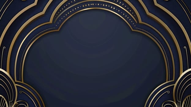 Art nouveau classic antique design, gold line gradient, frame on navy background. Premium illustration for galas and grand openings.