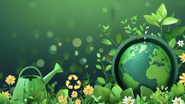 Background modern design for web, banner, campaign, social media. Save the planet, globe, recycling symbol.