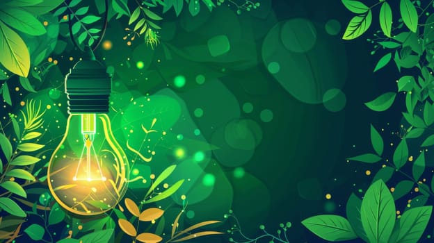 Save the earth, plant, solar cell, lamp groovy style background modern. Eco-friendly illustration design for web, banner, campaign, social media.