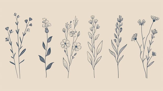 An elegant collection of botanically drawn line art elements. This design is perfect for logos, greeting cards, wedding invitations, and decor.