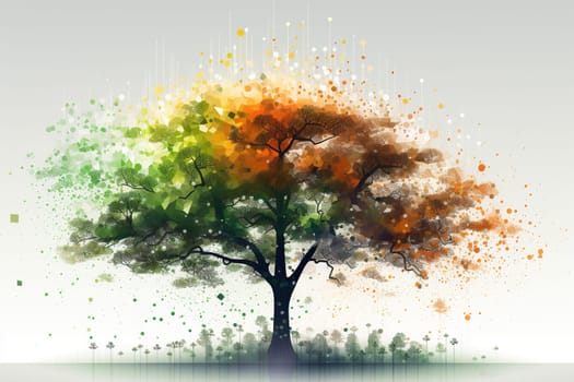 Drawing of a tree in the form of pixels and cubes.