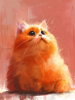 A closeup painting of a small to mediumsized orange cat with whiskers and a fawn snout, looking up at the camera from a window