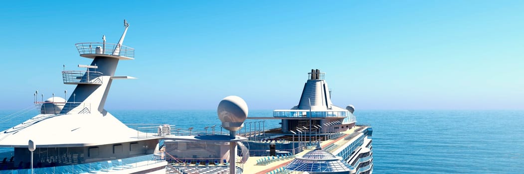 A tranquil seascape with a modern cruise liner, showcasing leisure and travel against the infinite ocean.