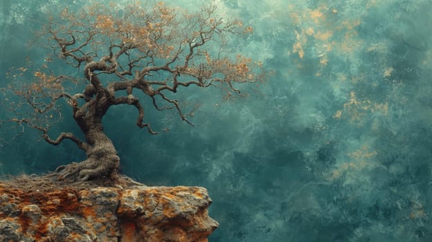 A tree growing on a rock. The roots are breaking through the rocks.