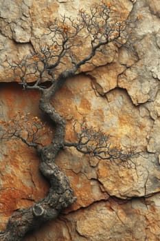 A tree growing on a rock. The roots are breaking through the rocks.