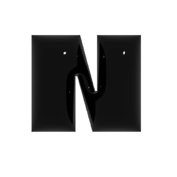 Black shiny metal shiny reflective letter N 3D illustration