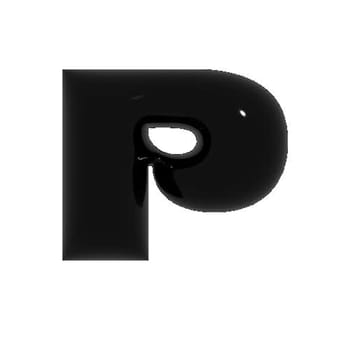 Black shiny metal shiny reflective letter P 3D illustration