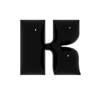 Black shiny metal shiny reflective letter K 3D illustration