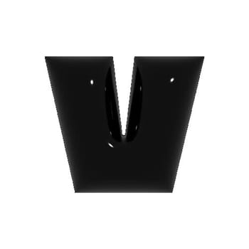 Black shiny metal shiny reflective letter V 3D illustration