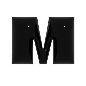 Black shiny metal shiny reflective letter M 3D illustration