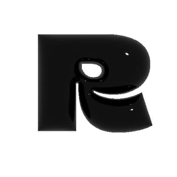 Black shiny metal shiny reflective letter R 3D illustration