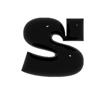 Black shiny metal shiny reflective letter S 3D illustration