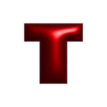 Red shiny metal shiny reflective letter T 3D illustration