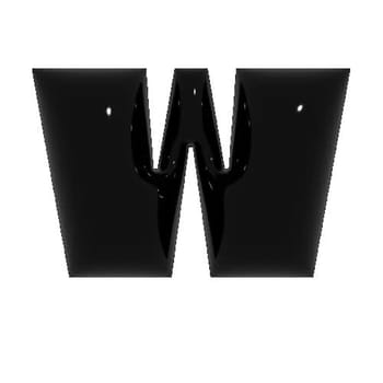 Black shiny metal shiny reflective letter W 3D illustration