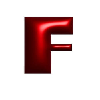 Red shiny metal shiny reflective letter F 3D illustration