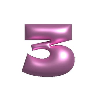 Pink shiny aesthetic metal reflective number 3 3D illustration