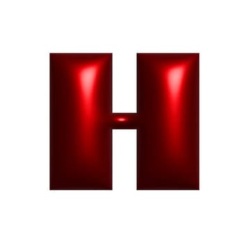 Red shiny metal shiny reflective letter H 3D illustration