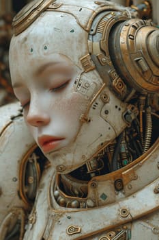 An image of the head of a female robot. The concept of the future. 3d illustration.