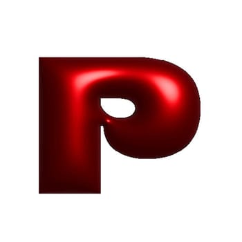 Red shiny metal shiny reflective letter P 3D illustration