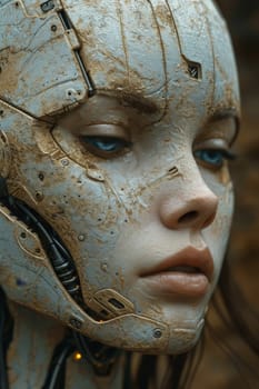 An image of the head of a female robot. The concept of the future. 3d illustration.