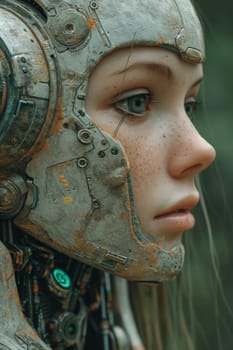 An image of the head of a female robot. The concept of the future. 3d illustration.