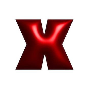 Red shiny metal shiny reflective letter X 3D illustration