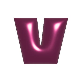 Red shiny metal shiny reflective letter V 3D illustration