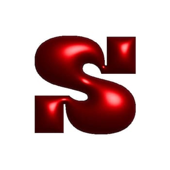 Red shiny metal shiny reflective letter S 3D illustration