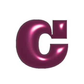 Red shiny metal shiny reflective letter C 3D illustration