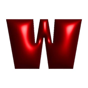 Red shiny metal shiny reflective letter W 3D illustration