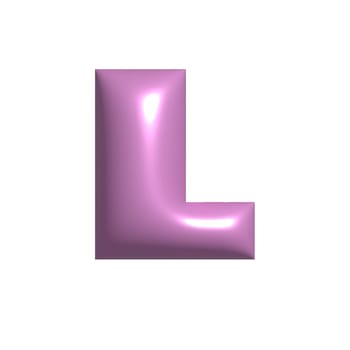 Pink shiny metal shiny reflective letter L 3D illustration