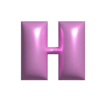 Pink shiny metal shiny reflective letter H 3D illustration