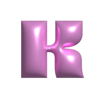 Pink shiny metal shiny reflective letter K 3D illustration