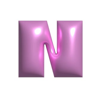 Pink shiny metal shiny reflective letter N 3D illustration