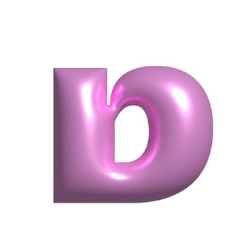 Pink shiny metal shiny reflective letter D 3D illustration