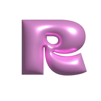 Pink shiny metal shiny reflective letter R 3D illustration