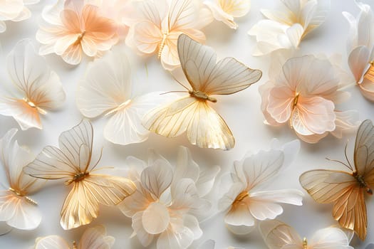 A beautiful array of flowers and butterflies showcasing the intricate beauty of nature. Closeup details reveal the vibrant orange petals of the plants in this botany organism display