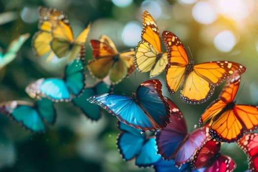 A pattern of colorful butterflies. textured background. 3d illustration.