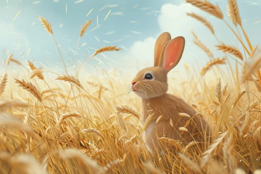 A wild hare in a field with wheat during the day.