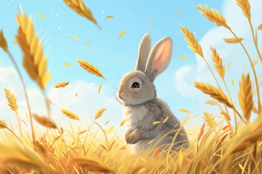 A wild hare in a field with wheat during the day.