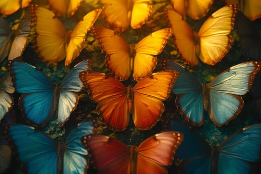 A pattern of colorful butterflies. textured background. 3d illustration.