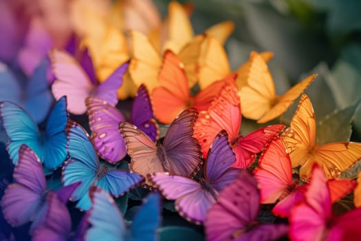 A pattern of colorful butterflies. textured background. 3d illustration.