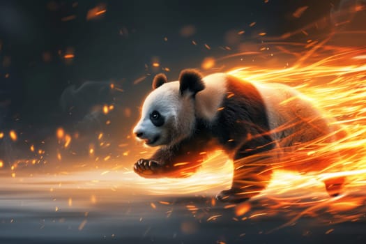 The giant panda is running fast. 3d illustration.