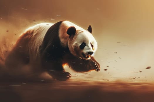 The giant panda is running fast. 3d illustration.