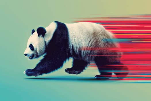 The giant panda is running fast. 3d illustration.